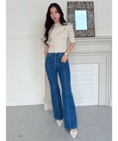 MERCURYDUO（マーキュリーデュオ）の「レース切替オフショルニットトップス（ニット/セーター・レディース・アイボリー/ブラック/チャコールグレー・FREE）」の11枚目の写真