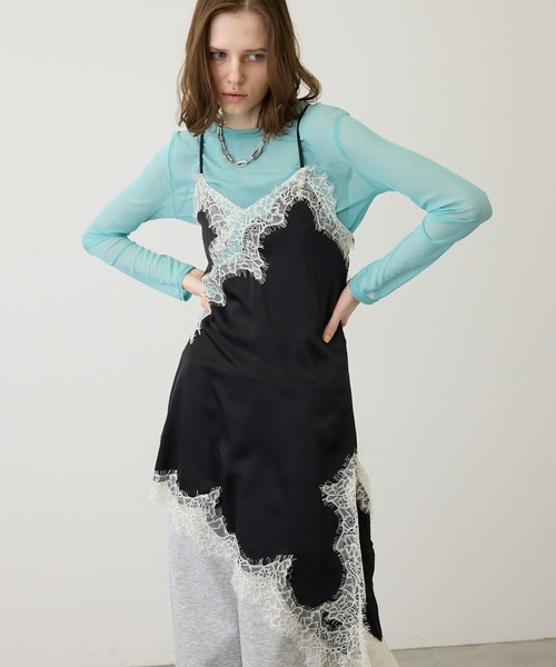 uyu.（ウユ）の「【華やかに揺れる】アシンメトリーレースワンピース（ワンピース・レディース・ブラック×ホワイト/ホワイト×ブラック/ブラック・FREE）」の11枚目の写真