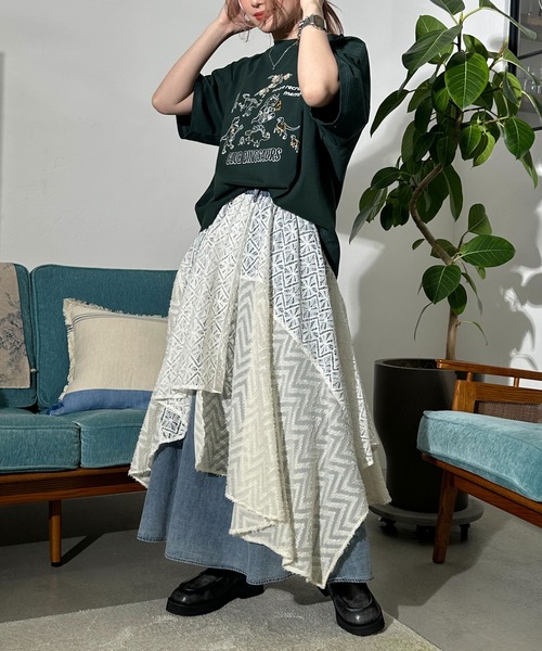 DOUBLE NAME（ダブルネーム）の「部活恐竜刺しゅうTEE（Tシャツ/カットソー・レディース・グリーン/オレンジ/オフホワイト・FREE）」の8枚目の写真