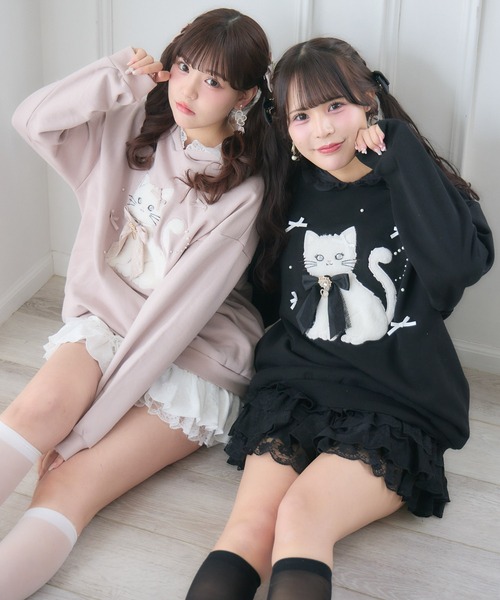 ROJITA(ロジータ)の「RibbonCatスウェットパーカー(パーカー・レディース・ホワイト/ピンク/ブラック・FREE)」の8枚目の写真