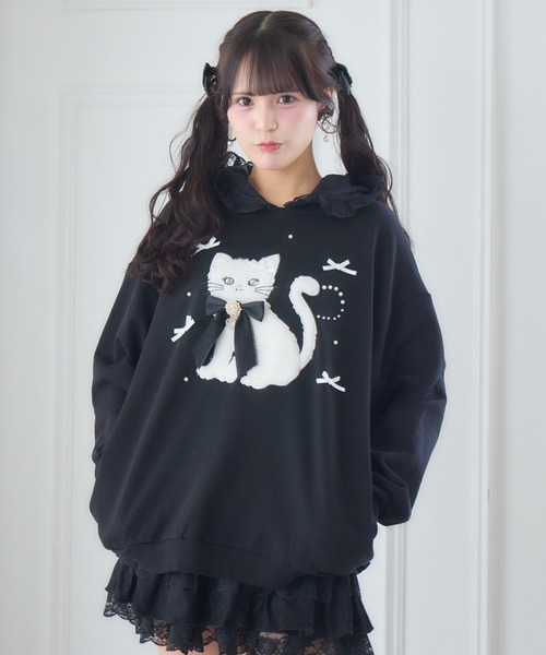ROJITA(ロジータ)の「RibbonCatスウェットパーカー(パーカー・レディース・ホワイト/ピンク/ブラック・FREE)」の21枚目の写真