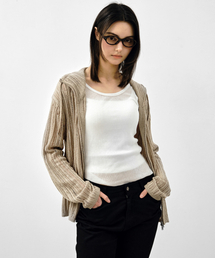 シアーテクスチャーニットジップアップカーディガンベージュ MDCD055BEIGE