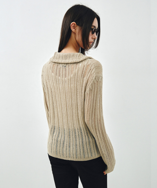 MONGDOL(モンドル)の「シアーテクスチャーニットジップアップカーディガンベージュ MDCD055BEIGE(カーディガン/ボレロ・レディース・その他・F)」の4枚目の写真