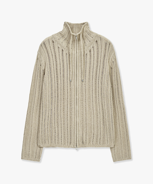 MONGDOL(モンドル)の「シアーテクスチャーニットジップアップカーディガンベージュ MDCD055BEIGE(カーディガン/ボレロ・レディース・その他・F)」の2枚目の写真