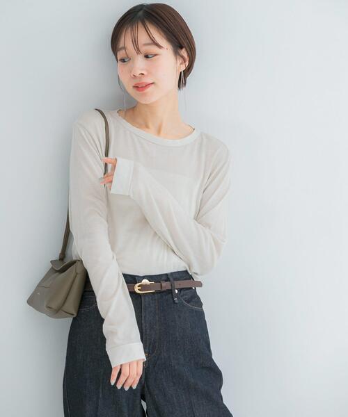 URBAN RESEARCH ROSSO WOMEN（アーバンリサーチ　ロッソ）の「シルク混ドッキングカットソー（Tシャツ/カットソー・レディース・ベージュ系その他/オフホワイト/ブラック・FREE）」の3枚目の写真