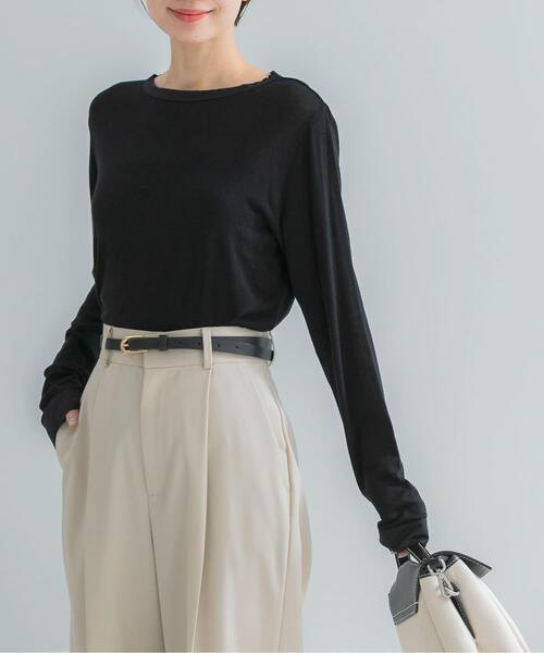 URBAN RESEARCH ROSSO WOMEN（アーバンリサーチ　ロッソ）の「シルク混ドッキングカットソー（Tシャツ/カットソー・レディース・ベージュ系その他/オフホワイト/ブラック・FREE）」の2枚目の写真