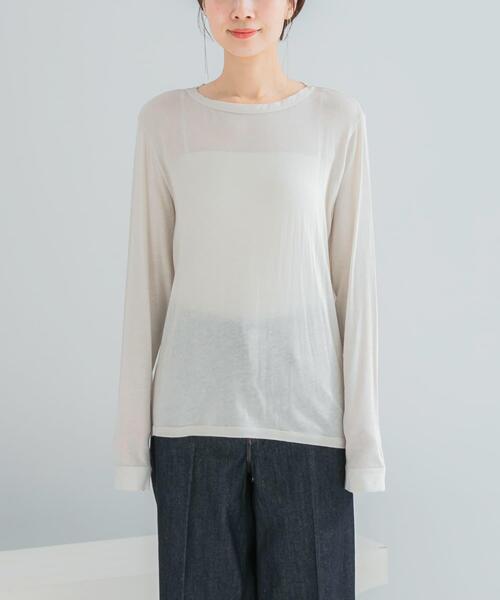 URBAN RESEARCH ROSSO WOMEN（アーバンリサーチ　ロッソ）の「シルク混ドッキングカットソー（Tシャツ/カットソー・レディース・ベージュ系その他/オフホワイト/ブラック・FREE）」の12枚目の写真