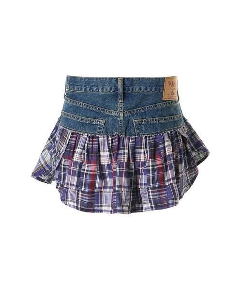 HYSTERIC GLAMOUR（ヒステリックグラマー）の「ガーゼチェックリメイクデニムミニスカート（スカート・レディース・ライトインディゴブルー・SMALL）」の2枚目の写真
