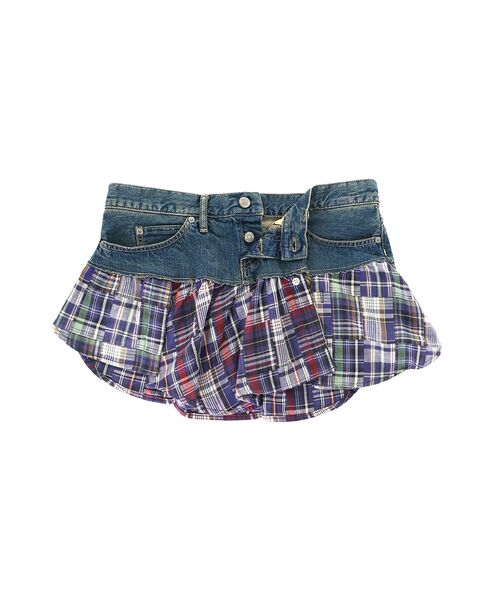 HYSTERIC GLAMOUR（ヒステリックグラマー）の「ガーゼチェックリメイクデニムミニスカート（スカート・レディース・ライトインディゴブルー・SMALL）」の4枚目の写真