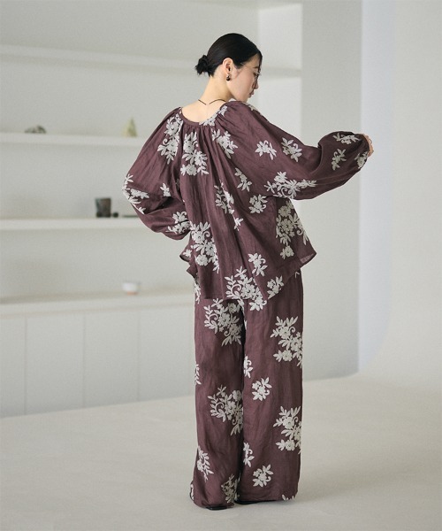 LAULEN(ローレン)の「ramie botanical embroidery wide pants /ラミーボタニカル刺繍ワイドパンツ(その他パンツ・レディース・アイボリー/ブラウン・FREE)」の21枚目の写真