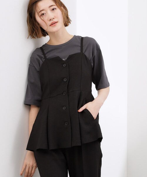 grove(グローブ)の「【カセット服】リネンライク ペプラムビスチェ(シャツ/ブラウス・レディース・ベージュ/ブラック/グレー・02/03/04)」の2枚目の写真
