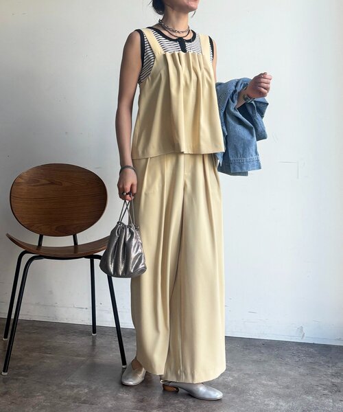 un dix cors（アンディコール）の「フロントタックジレセット（ワンピース・レディース・ブラック/ベージュ/イエロー・FREE）」の3枚目の写真