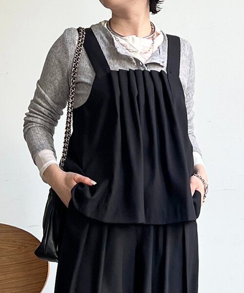 un dix cors（アンディコール）の「フロントタックジレセット（ワンピース・レディース・ブラック/ベージュ/イエロー・FREE）」の14枚目の写真