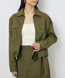 【身長/骨格別着用画像あり】ソフトリネン混ステンカラーショートブルゾン 春服 秋服 秋服【セットアップ対応】シャツジャケット