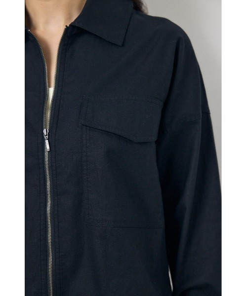 AZUL by moussy(アズールバイマウジー)の「ソフトリネンステンカラーショートブルゾン 春服 秋服(ブルゾン・レディース・ブラック/ライトベージュ/カーキ・FREE)」の11枚目の写真