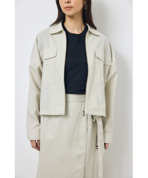 AZUL by moussy(アズールバイマウジー)の「ソフトリネンステンカラーショートブルゾン 春服 秋服(ブルゾン・レディース・ブラック/ライトベージュ/カーキ・FREE)」の14枚目の写真