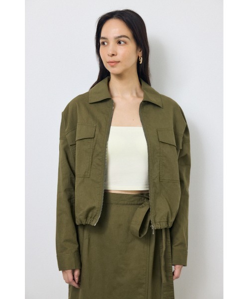 AZUL by moussy(アズールバイマウジー)の「ソフトリネンステンカラーショートブルゾン 春服 秋服(ブルゾン・レディース・ブラック/ライトベージュ/カーキ・FREE)」の22枚目の写真