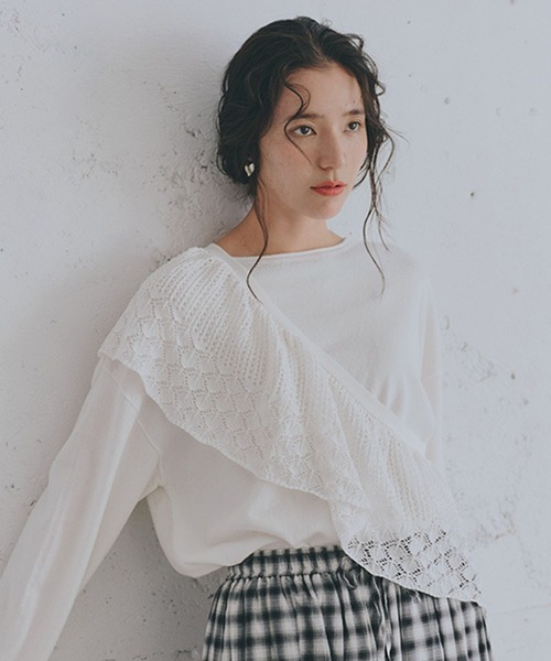 studio CLIP(スタディオクリップ)の「マルチWAY12ゲージレース付きプルオーバー(ニット/セーター・レディース・ネイビー/ホワイト/レッド・FREE)」の2枚目の写真