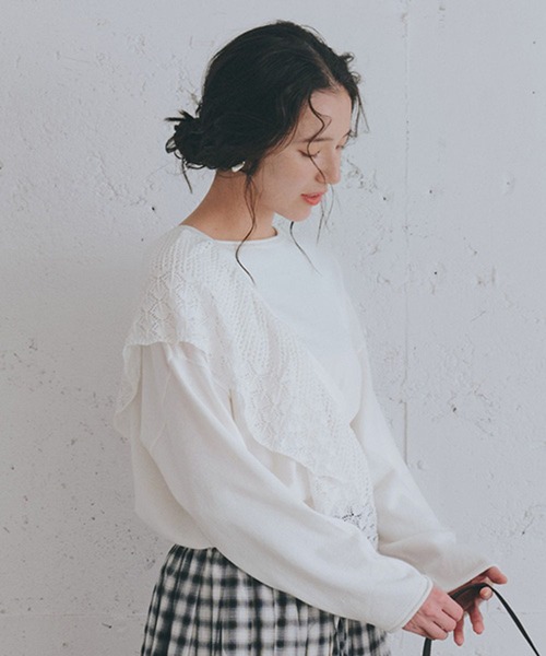 studio CLIP(スタディオクリップ)の「マルチWAY12ゲージレース付きプルオーバー(ニット/セーター・レディース・ネイビー/ホワイト/レッド・FREE)」の5枚目の写真