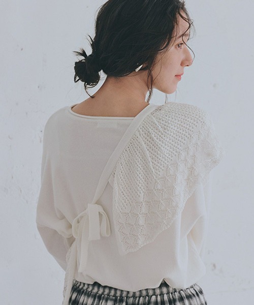 studio CLIP(スタディオクリップ)の「マルチWAY12ゲージレース付きプルオーバー(ニット/セーター・レディース・ネイビー/ホワイト/レッド・FREE)」の6枚目の写真