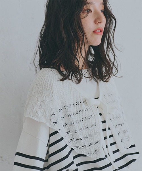 studio CLIP(スタディオクリップ)の「マルチWAY12ゲージレース付きプルオーバー(ニット/セーター・レディース・ネイビー/ホワイト/レッド・FREE)」の7枚目の写真