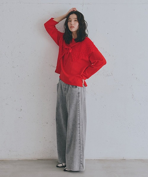 studio CLIP(スタディオクリップ)の「マルチWAY12ゲージレース付きプルオーバー(ニット/セーター・レディース・ネイビー/ホワイト/レッド・FREE)」の16枚目の写真