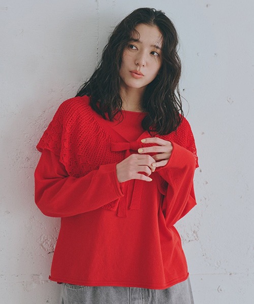 studio CLIP(スタディオクリップ)の「マルチWAY12ゲージレース付きプルオーバー(ニット/セーター・レディース・ネイビー/ホワイト/レッド・FREE)」の17枚目の写真