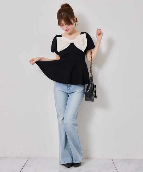 one after another NICE CLAUP(ワンアフターアナザーナイスクラップ)の「リボンニットチュニック(ワンピース・レディース・ベージュ/ブラック/オフホワイト・FREE)」の4枚目の写真