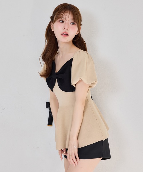 one after another NICE CLAUP(ワンアフターアナザーナイスクラップ)の「リボンニットチュニック(ワンピース・レディース・ベージュ/ブラック/オフホワイト・FREE)」の22枚目の写真