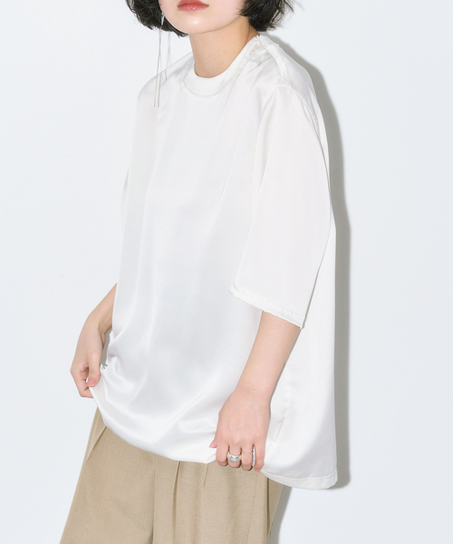 CITYSHOP(シティーショップ)の「SATIN Tシャツ(Tシャツ/カットソー・レディース・ホワイト/ブラック/シルバー・FREE)」の6枚目の写真