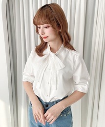 F i.n.t | レースレイヤードボウタイ5分袖ブラウス/fint フィント(シャツ/ブラウス)