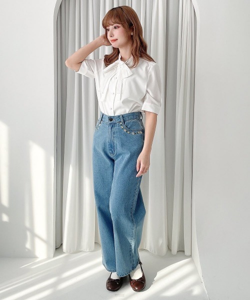 F i.n.t（フィント）の「レースレイヤードボウタイ5分袖ブラウス/fint フィント（シャツ/ブラウス・レディース・ライトピンク/オフホワイト・FREE）」の3枚目の写真