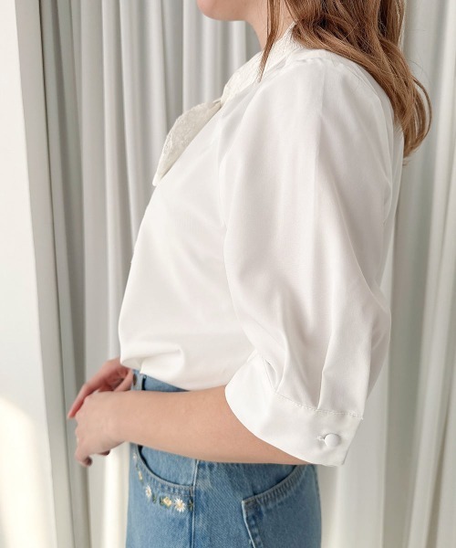 F i.n.t（フィント）の「レースレイヤードボウタイ5分袖ブラウス/fint フィント（シャツ/ブラウス・レディース・ライトピンク/オフホワイト・FREE）」の7枚目の写真