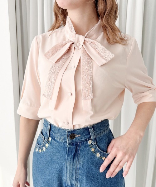 F i.n.t（フィント）の「レースレイヤードボウタイ5分袖ブラウス/fint フィント（シャツ/ブラウス・レディース・ライトピンク/オフホワイト・FREE）」の9枚目の写真