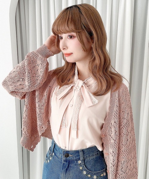 F i.n.t（フィント）の「レースレイヤードボウタイ5分袖ブラウス/fint フィント（シャツ/ブラウス・レディース・ライトピンク/オフホワイト・FREE）」の10枚目の写真