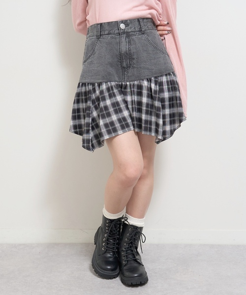 LOVETOXIC（ラブトキシック）の「【LTXC】異素材ドッキングヘムミニスカート（スカート・キッズ・ブルー・S:140cm/130cm）」の9枚目の写真