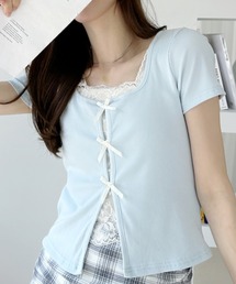 Ada.（エイダ）の「レースレイヤード フロントリボン 付カットソー（Tシャツ/カットソー）」