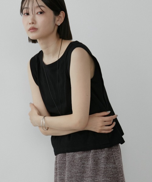 Aunt Marie's（アントマリーズ）の「ボックスタックノースリーブカットソー（Tシャツ/カットソー・レディース・ネイビー/グレー/ブラック・FREE）」の2枚目の写真