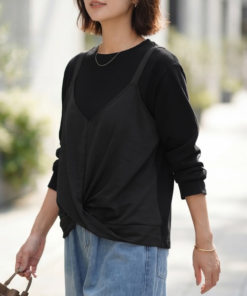 STYLE DELI(スタイルデリ)の「クロスベストレイヤードカットソー(Tシャツ/カットソー・レディース・ブラック/ホワイト・FREE)」の5枚目の写真
