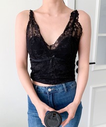 【Jasmine】カップ付き レースタンクトップ
