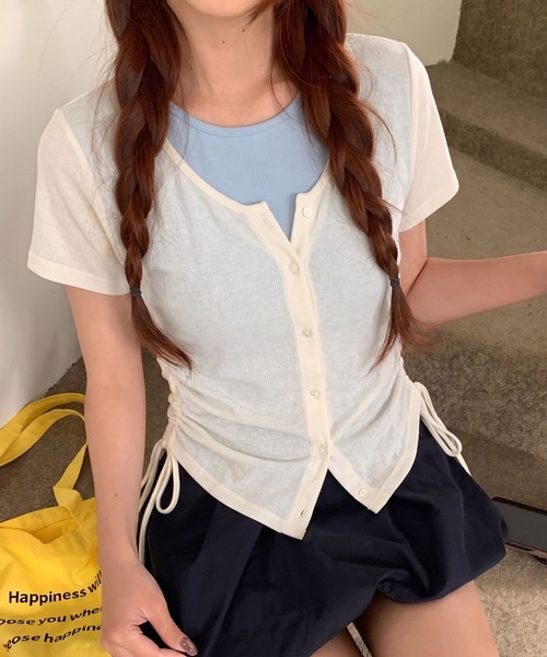 SpRay(スプレイ)の「フェイクレイヤードバイカラーショートスリーブトップス(Tシャツ/カットソー・レディース・オフホワイト/ミント/イエロー/ブラック/アイボリー・FREE)」の3枚目の写真