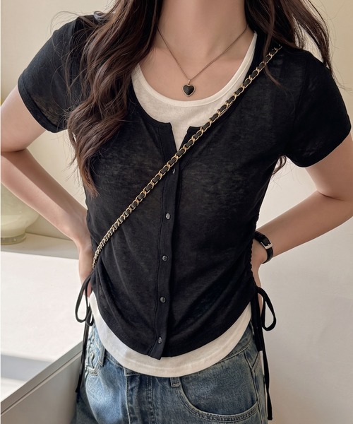 SpRay(スプレイ)の「フェイクレイヤードバイカラーショートスリーブトップス(Tシャツ/カットソー・レディース・オフホワイト/ミント/イエロー/ブラック/アイボリー・FREE)」の1枚目の写真