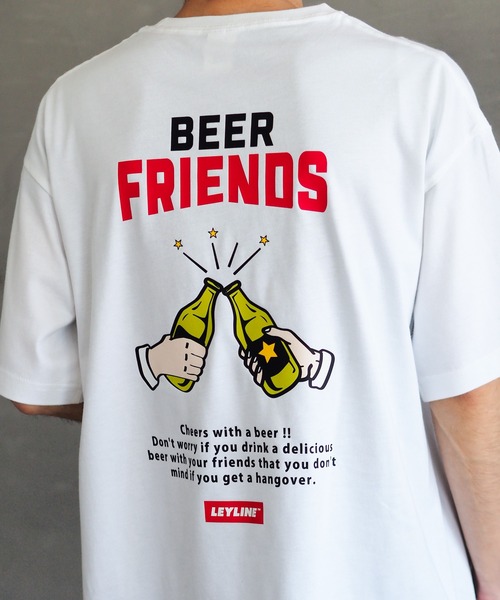 Leyline(レイライン)の「【Leyline】Beer friend tee / 乾杯グラフィック ビッグシルエットT(Tシャツ/カットソー・メンズ・ブラック/ホワイト・M/L/XL)」の2枚目の写真