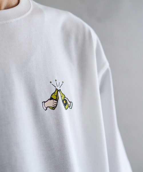 Leyline(レイライン)の「【Leyline】Beer friend tee / 乾杯グラフィック ビッグシルエットT(Tシャツ/カットソー・メンズ・ブラック/ホワイト・M/L/XL)」の7枚目の写真