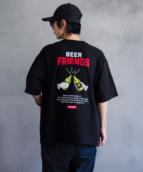 Leyline(レイライン)の「【Leyline】Beer friend tee / 乾杯グラフィック ビッグシルエットT(Tシャツ/カットソー・メンズ・ブラック/ホワイト・M/L/XL)」の8枚目の写真