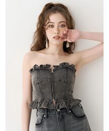 EVRIS（エヴリス）の「デニムフリルビスチェ 夏服（その他トップス）」