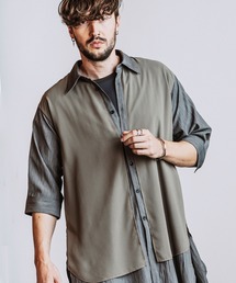 【NO ID.】Half Sleeve Sheer Layered Long Shirt / ハーフスリーブ シアー レイヤード ロング シャツ