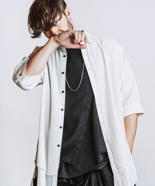 NO ID.(ノーアイディ)の「【NO ID.】Half Sleeve Sheer Layered Long Shirt / ハーフスリーブ シアー レイヤード ロング シャツ(シャツ/ブラウス・メンズ・ホワイト/グレー/ブラック・ONE SIZE)」の3枚目の写真