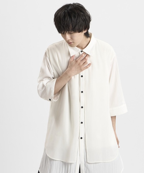 NO ID.(ノーアイディ)の「【NO ID.】Half Sleeve Sheer Layered Long Shirt / ハーフスリーブ シアー レイヤード ロング シャツ(シャツ/ブラウス・メンズ・ホワイト/グレー/ブラック・ONE SIZE)」の11枚目の写真