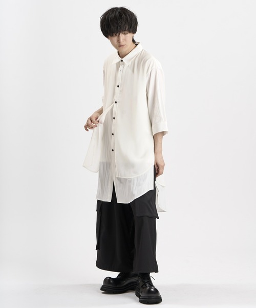 NO ID.(ノーアイディ)の「【NO ID.】Half Sleeve Sheer Layered Long Shirt / ハーフスリーブ シアー レイヤード ロング シャツ(シャツ/ブラウス・メンズ・ホワイト/グレー/ブラック・ONE SIZE)」の14枚目の写真